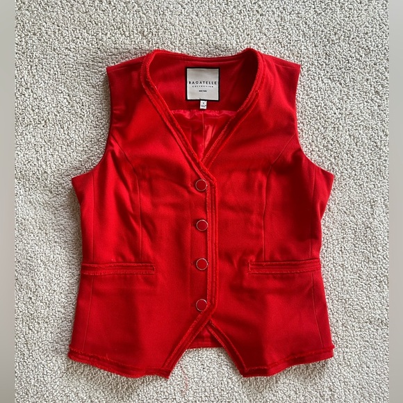 bagatelle Jackets & Blazers - Bagatelle Red Vest Sleeveless Women Button Up Lined Orange Small Office Work